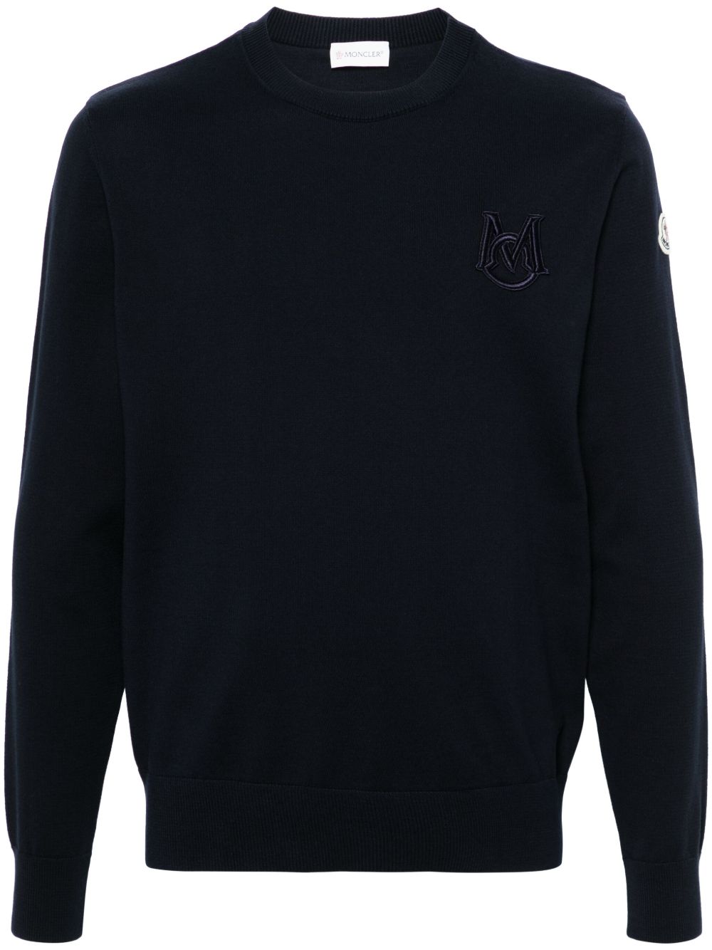 Moncler 经典logo刺绣棉毛衣 - 蓝色