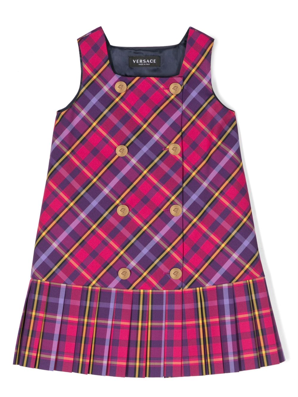 Versace Kids 格纹百褶法兰绒连衣裙 - 粉色