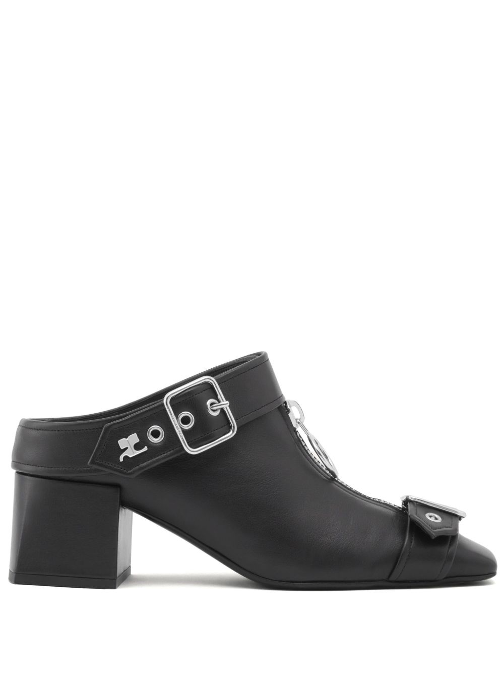 Courrèges Gogo 皮质中跟穆勒鞋 - 黑色