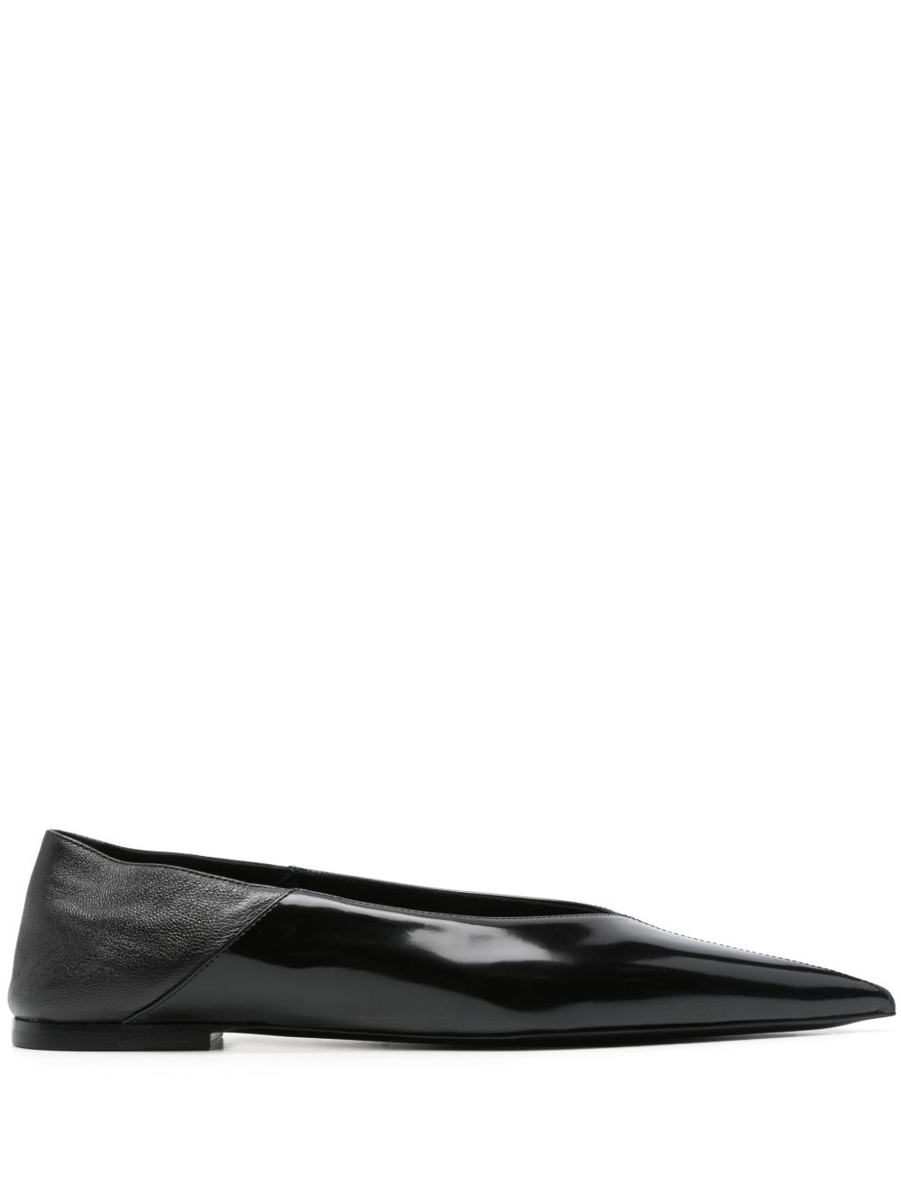 Saint Laurent Nour 皮质芭蕾平底鞋 - 黑色