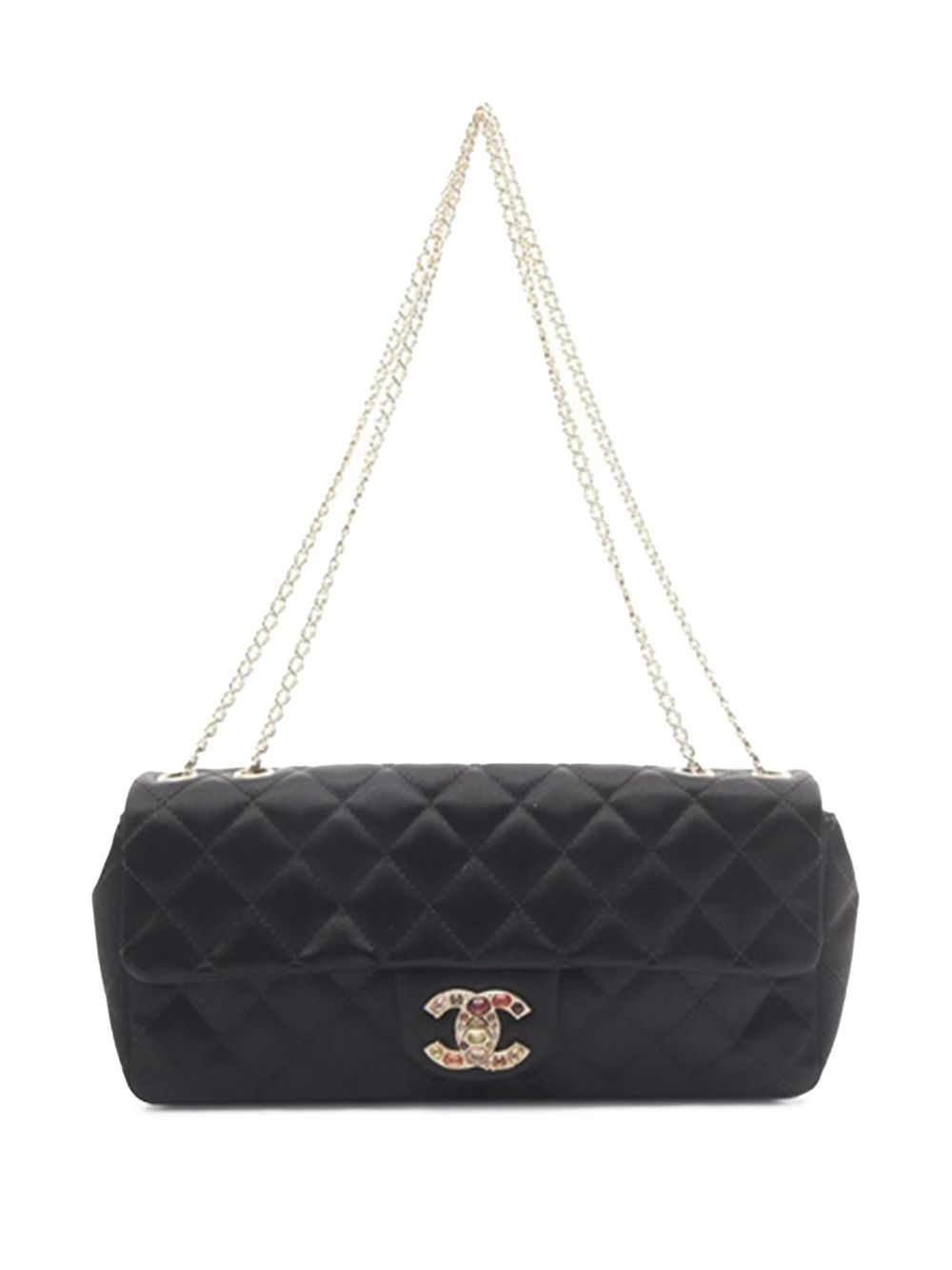 CHANEL Pre-Owned Precious Jewel East West Flap 绗缝缎面单肩包（2008-2009年典藏款） - 黑色