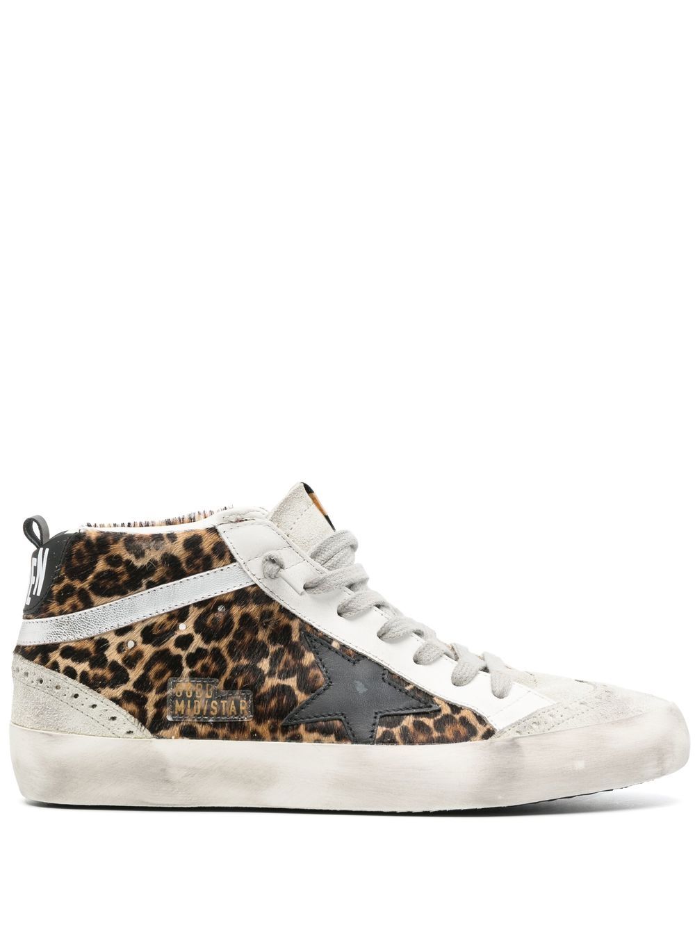 Golden Goose Mid Star 豹纹运动鞋 - 灰色