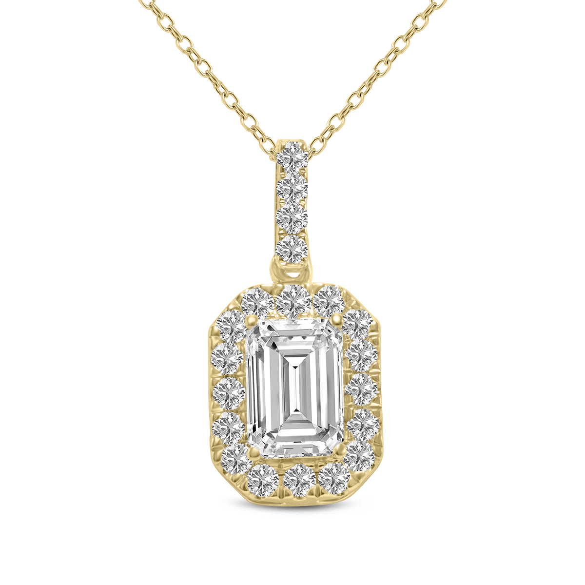 14K黄金Emerald Cut Halo Lab Grown Diamond Pendant中文（简体）