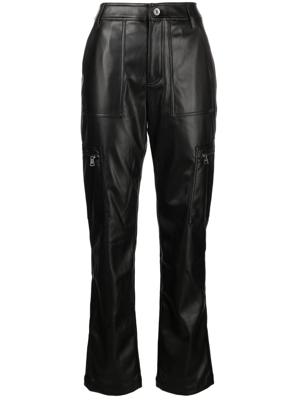 DKNY 人造皮革工装喇叭裤 - 黑色
