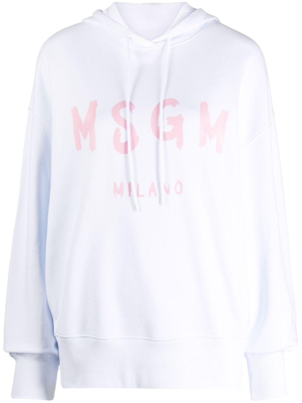 MSGM logo印花棉平纹针织连帽衫 - 白色