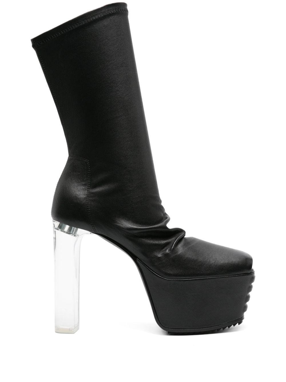 Rick Owens 露趾皮质中筒靴 - 黑色
