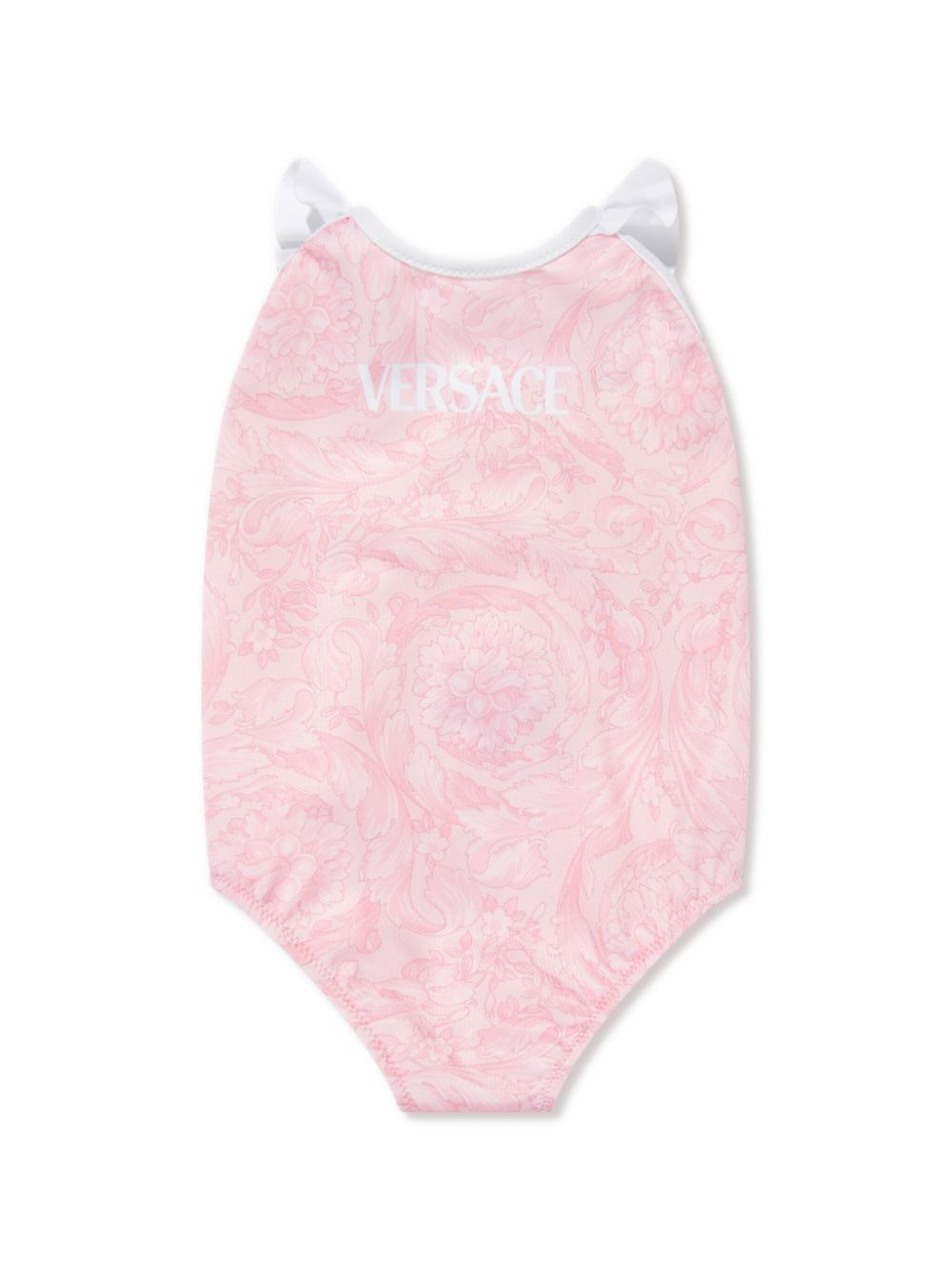 Versace Kids Barocco logo印花连体泳衣 - 粉色