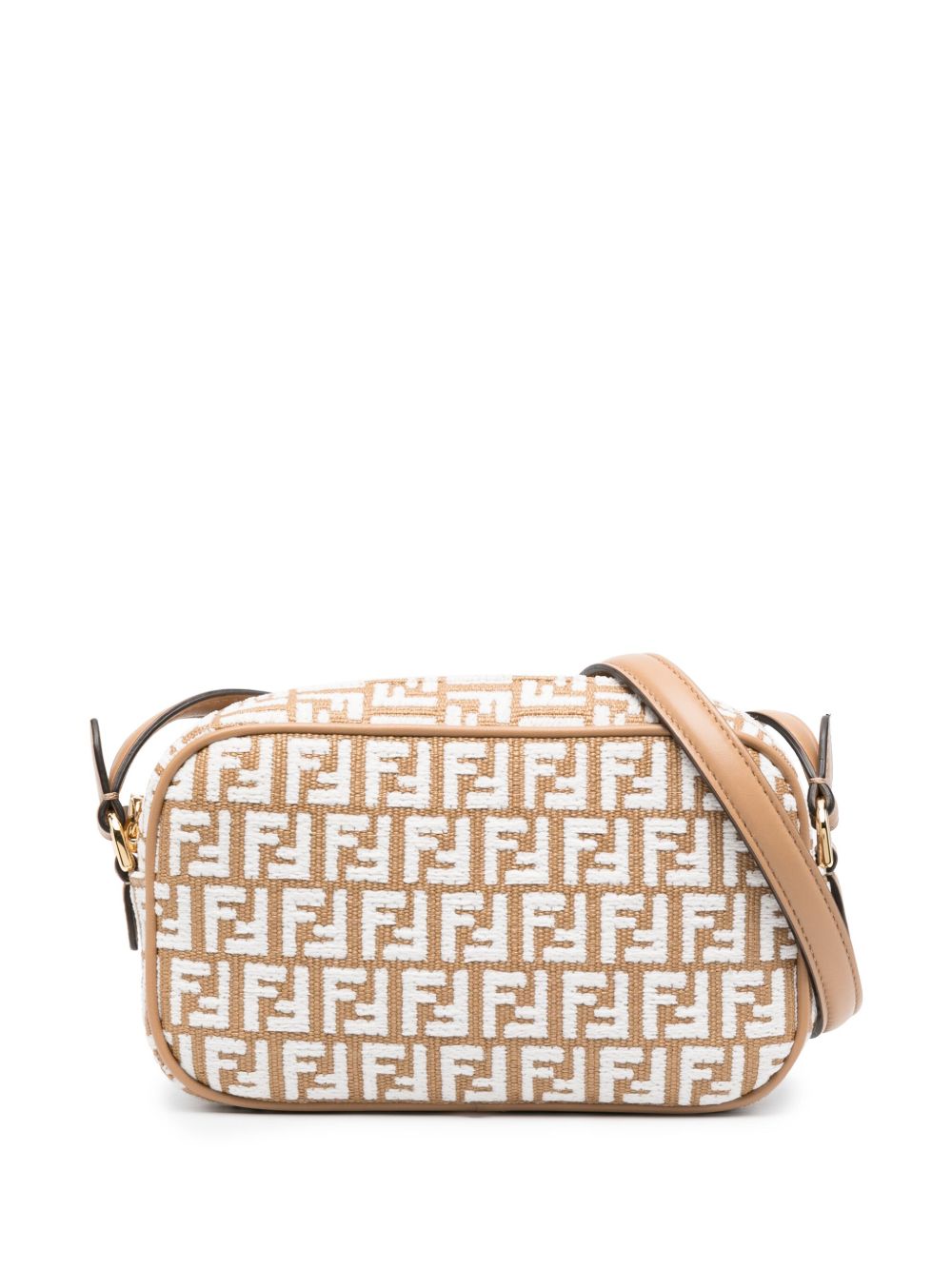 FENDI FF 经典logo刺绣拉菲草斜挎包 - 褐色