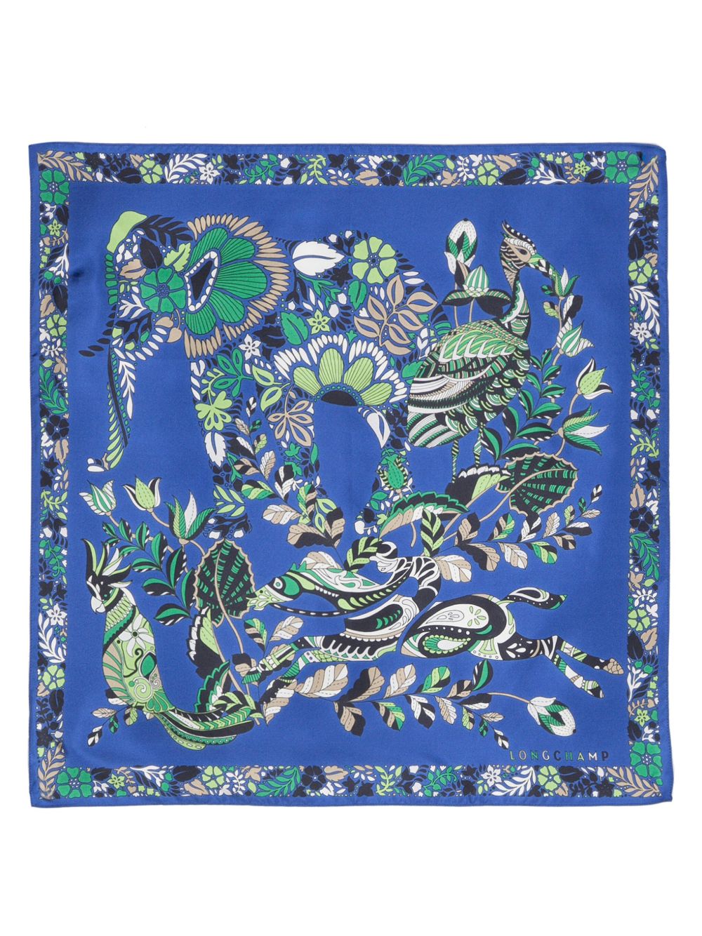 Longchamp Forêt 花卉印花真丝围巾 - 蓝色