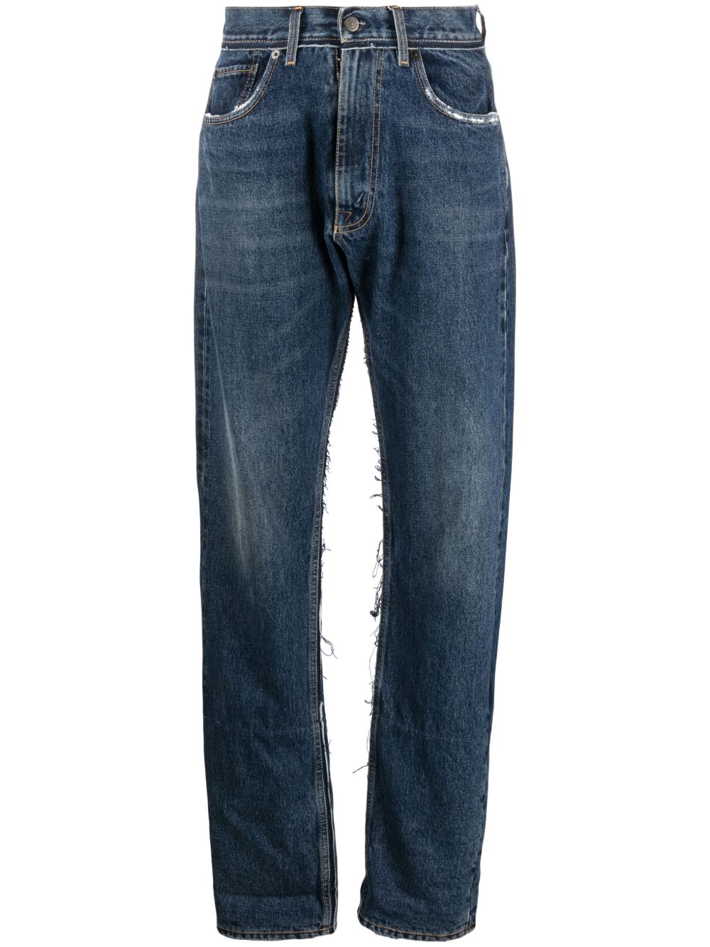 Maison Margiela 撕裂效果直筒牛仔裤 - 蓝色