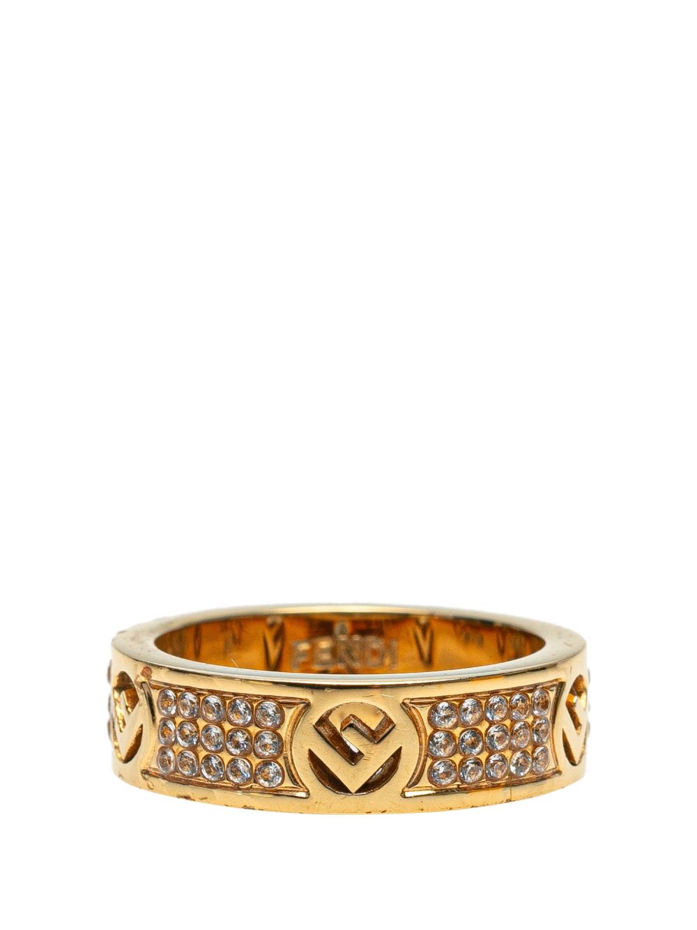 Fendi Pre-Owned Gold Plated F Is Fendi Crystal Band 装饰戒指（2000年代典藏款） - 金色