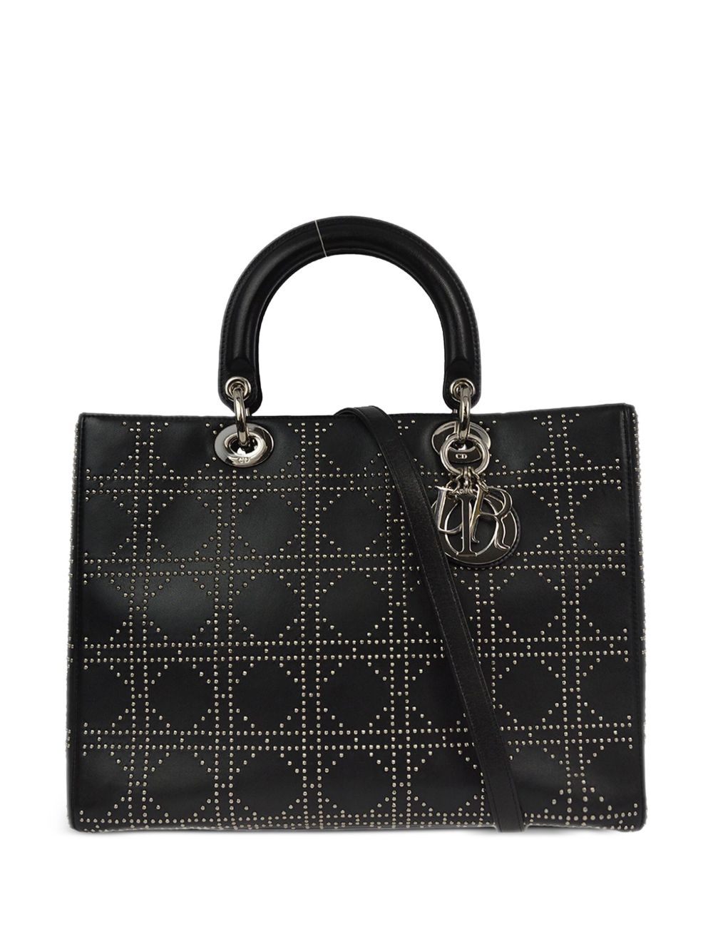 Christian Dior Pre-Owned Studded Cannage Lady Dior 两用手提包（2003年典藏款） - 黑色
