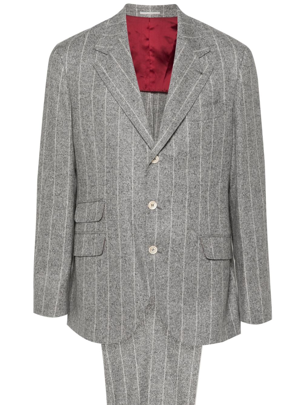 Brunello Cucinelli 斑点针织单排扣西装套装 - 灰色