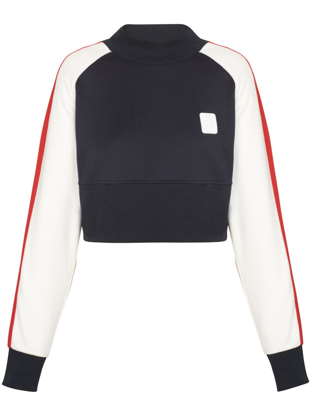 Balmain logo刺绣短款卫衣 - 蓝色