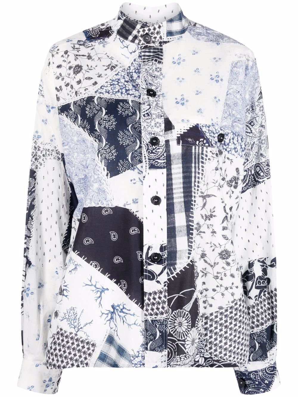 Maison Margiela 补丁设计印花衬衫 - 蓝色