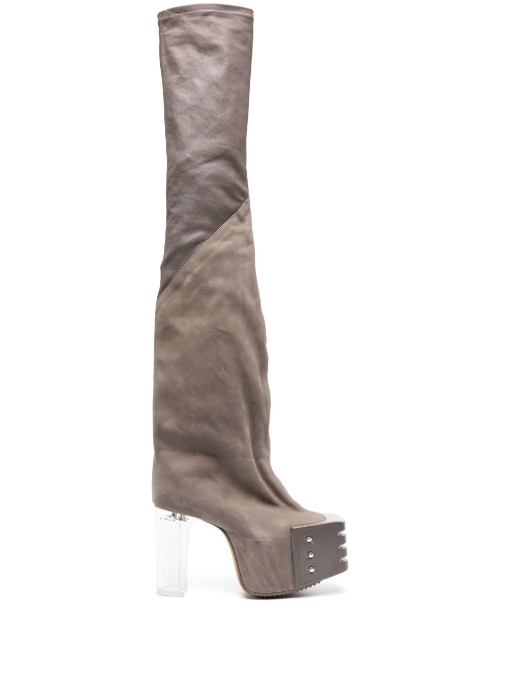Rick Owens Flared 水台式高跟皮质膝上靴 - 中性色