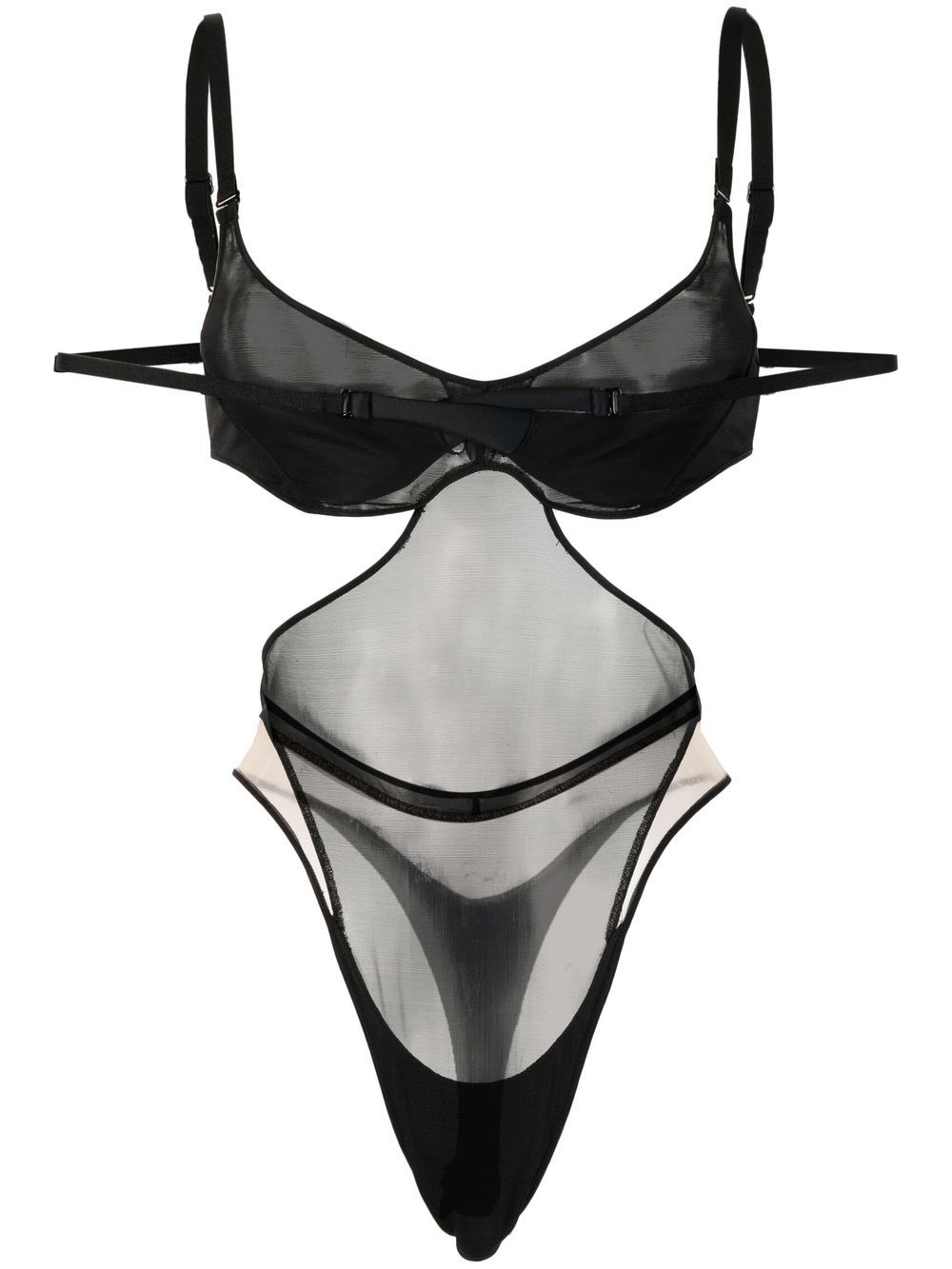 Mugler 镂空连体紧身衣 - 黑色