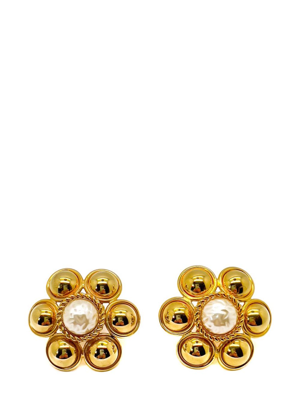 Jennifer Gibson Jewellery Vintage Statement Gold &amp; Pearl Flower Earrings 1960s - 金色