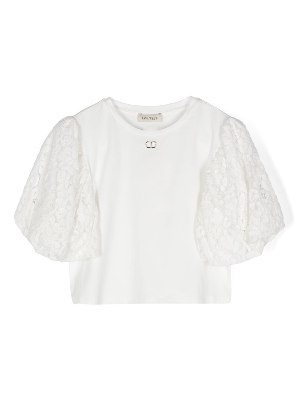 TWINSET Kids 蕾丝袖平纹针织罩衫 - 白色