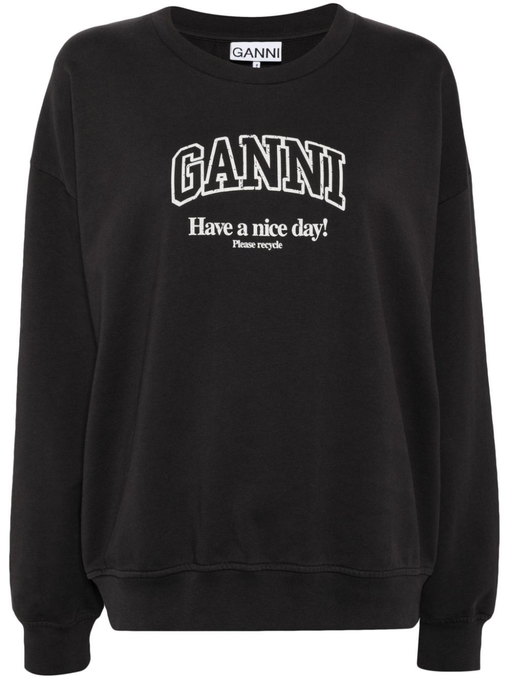 GANNI logo印花棉卫衣 - 灰色