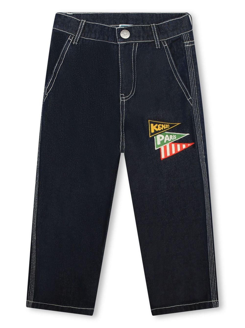 Kenzo Kids 标贴棉混纺牛仔裤 - 蓝色