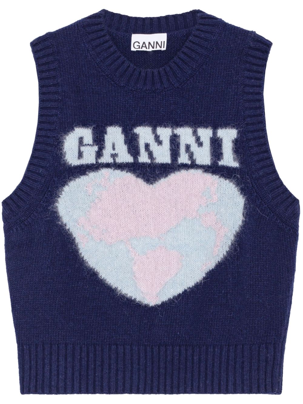 GANNI 心形嵌花针织坦克背心 - 蓝色