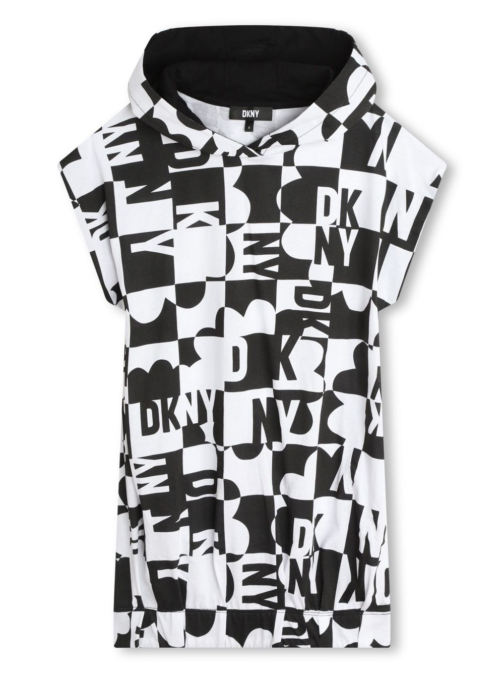 Dkny Kids 方格logo印花连帽连衣裙 - 黑色