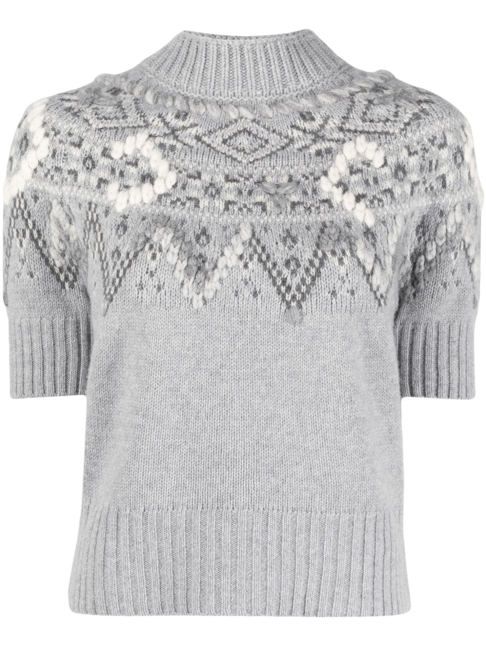 Ermanno Scervino 图案提花短袖毛衣 - 灰色