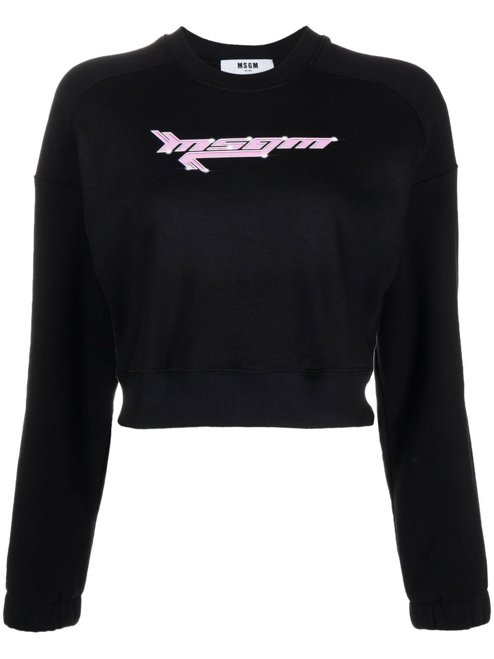 MSGM logo印花短款卫衣 - 黑色