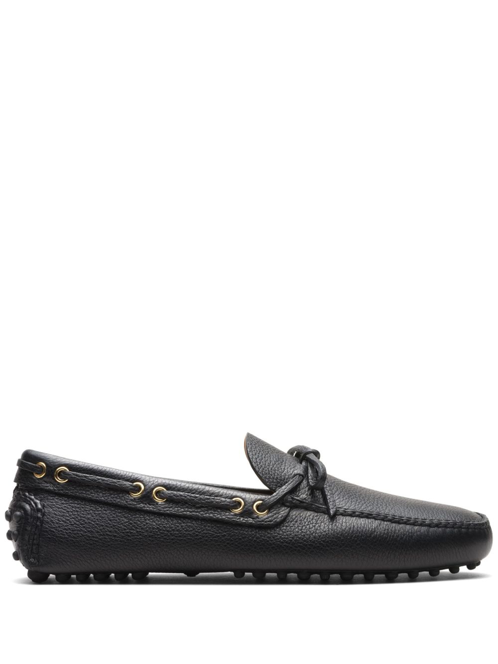 Car Shoe 系带皮质帆船鞋 - 黑色