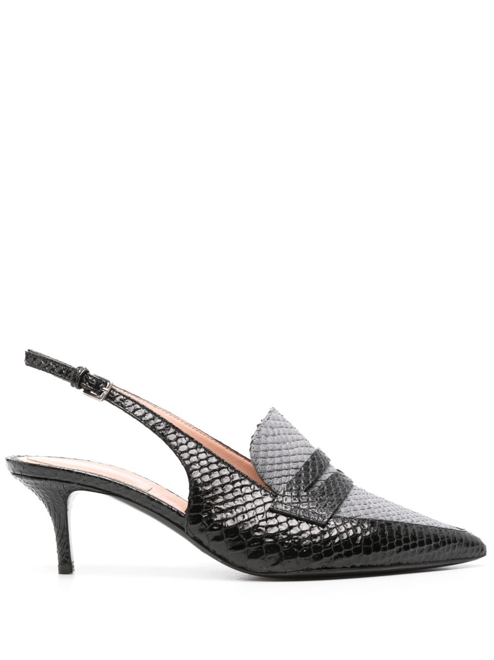 Alberta Ferretti 蟒蛇纹裹踝中跟鞋（5.5厘米） - 黑色