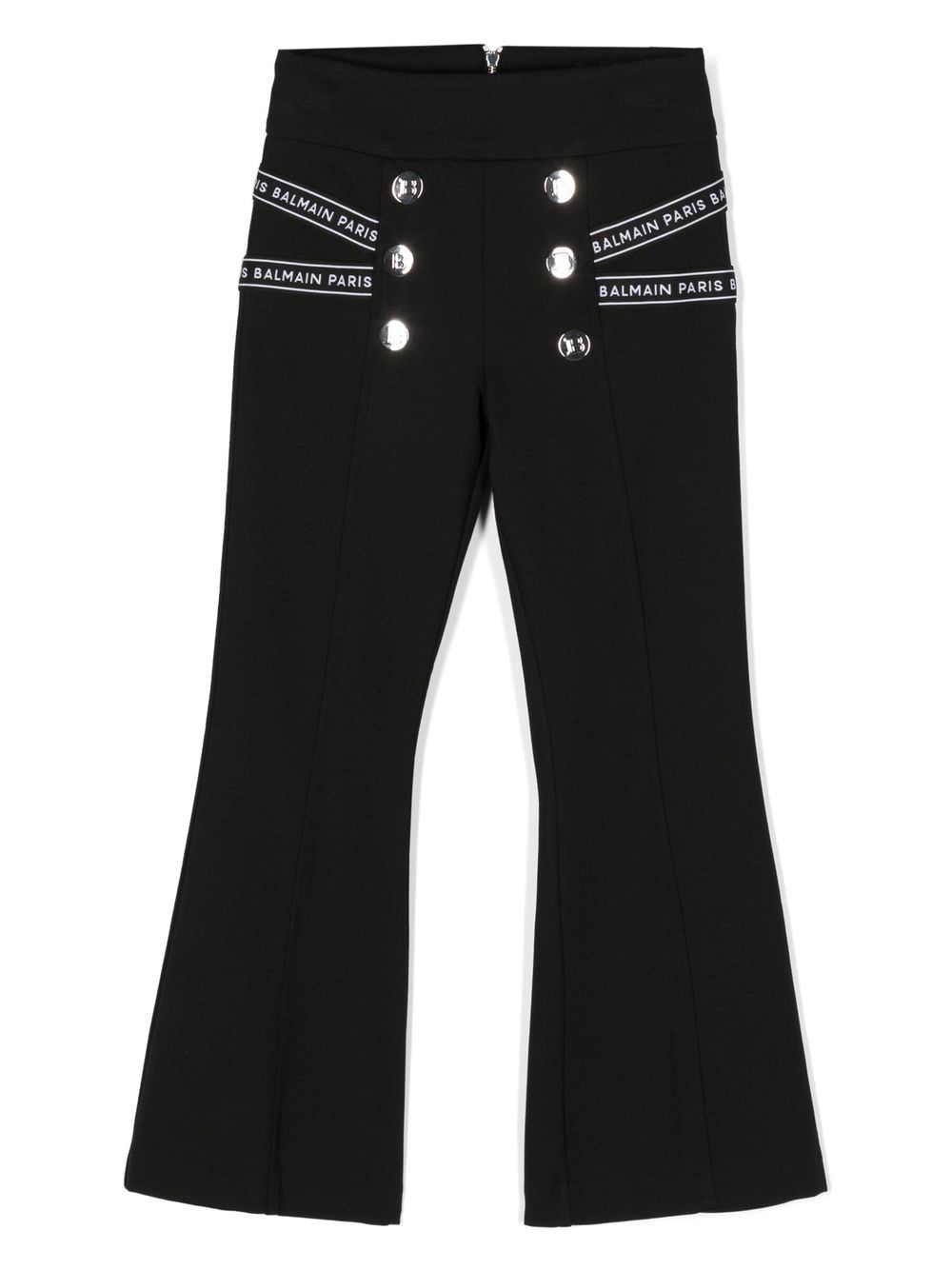 Balmain Kids logo印花带喇叭打底裤 - 黑色