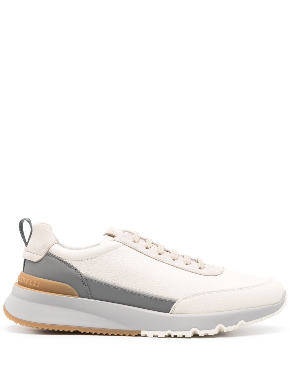 Brunello Cucinelli 刺绣logo皮质运动鞋 - 中性色