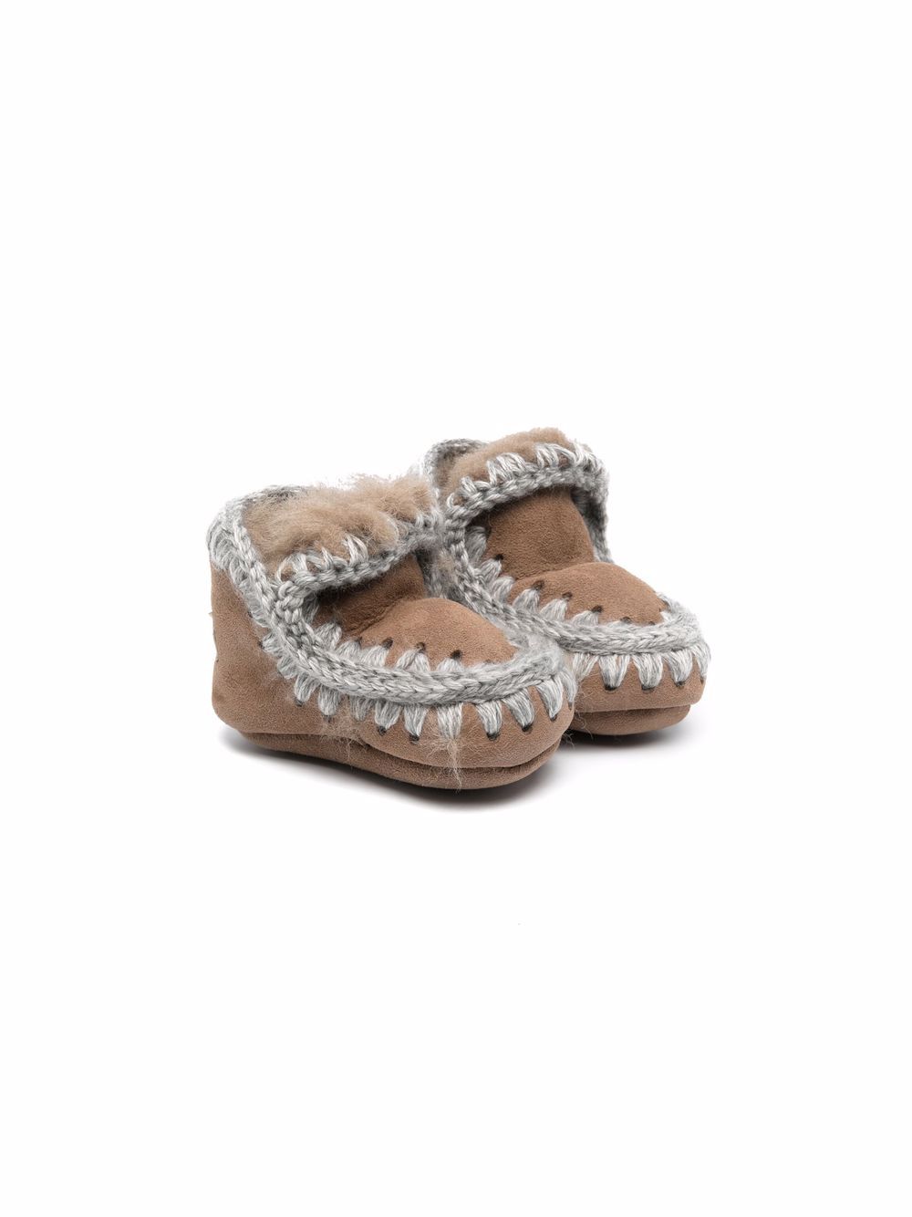Mou Kids Eskimo 皮毛一体及踝靴 - 褐色