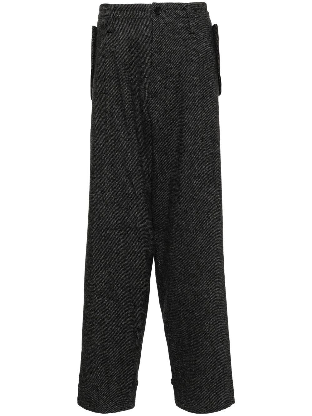 Yohji Yamamoto 斜纹布锥形裤 - 黑色