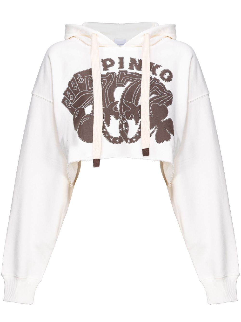PINKO Y2K Cards 棉短款连帽衫 - 白色