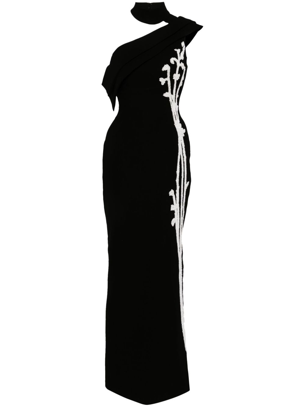 Saiid Kobeisy 珠饰单肩礼服 - 黑色