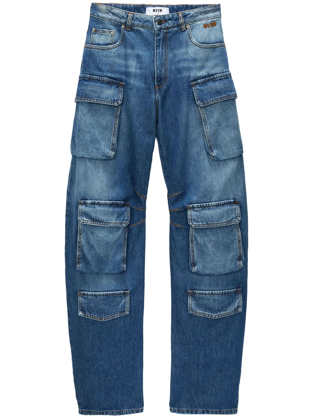 MSGM logo贴花工装牛仔裤 - 蓝色