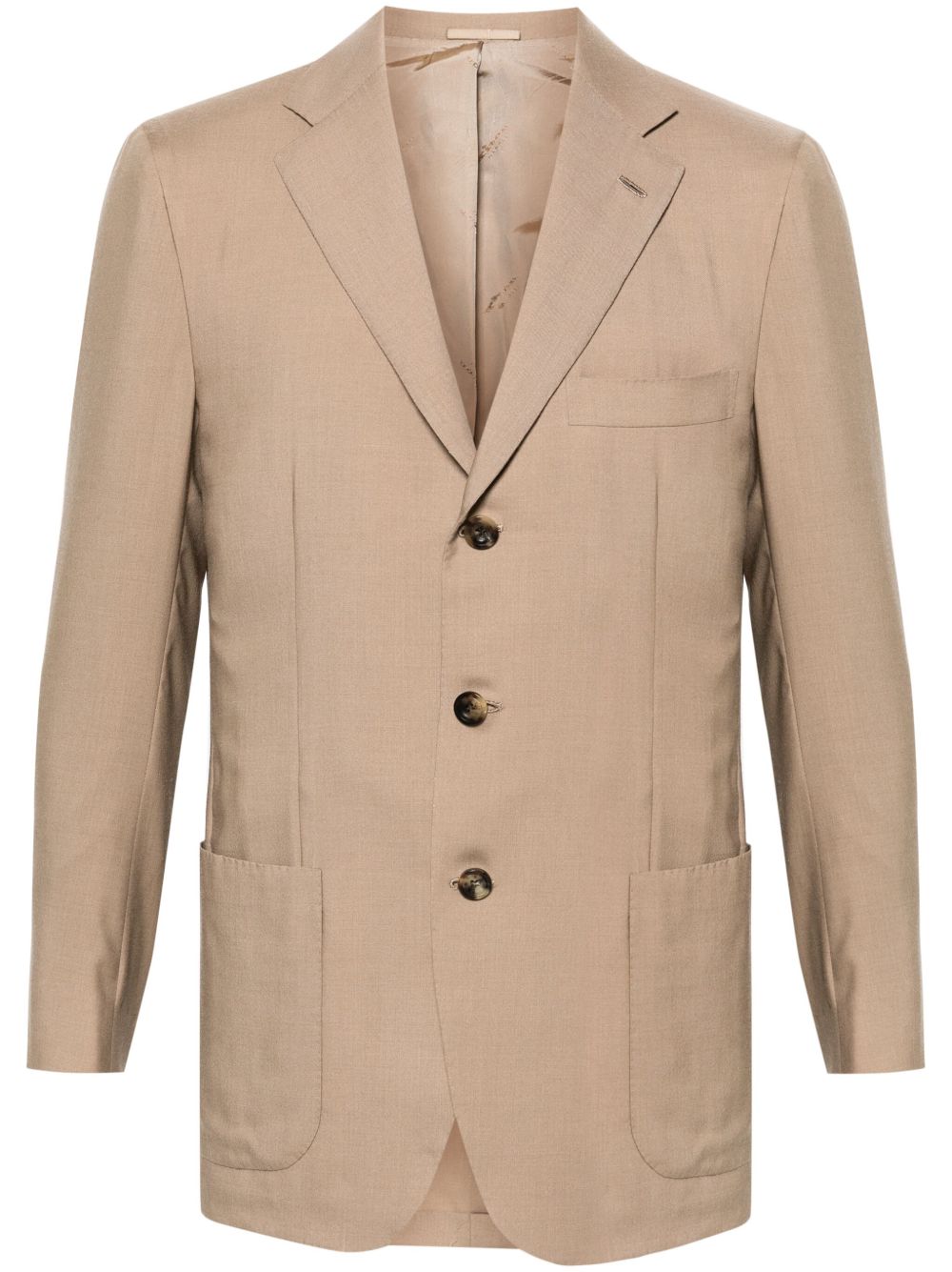 Kiton 单排扣羊绒混纺西装夹克 - 褐色
