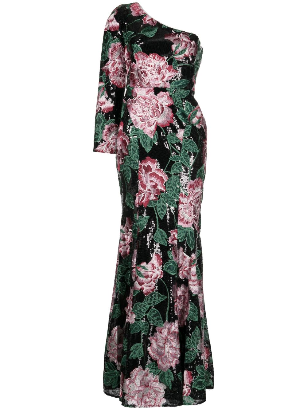 Marchesa Notte 亮片缀饰单肩礼服 - 黑色