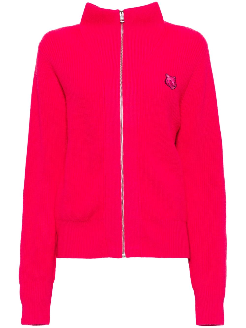 Maison Kitsuné 大号狐狸头贴花罗纹拉链开衫 - 粉色