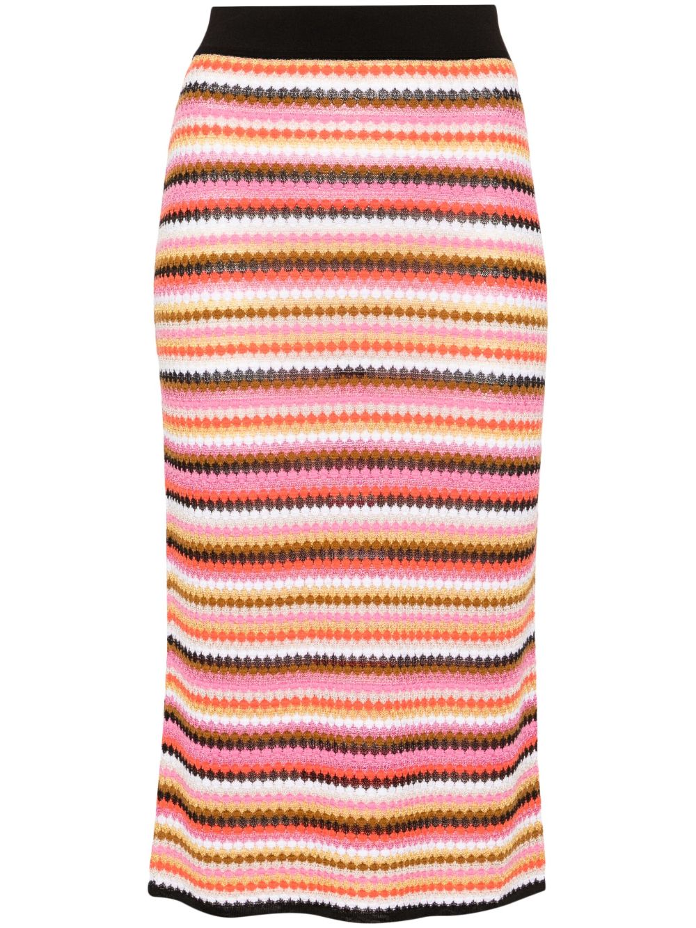Missoni 条纹罗纹针织中长半身裙 - 粉色