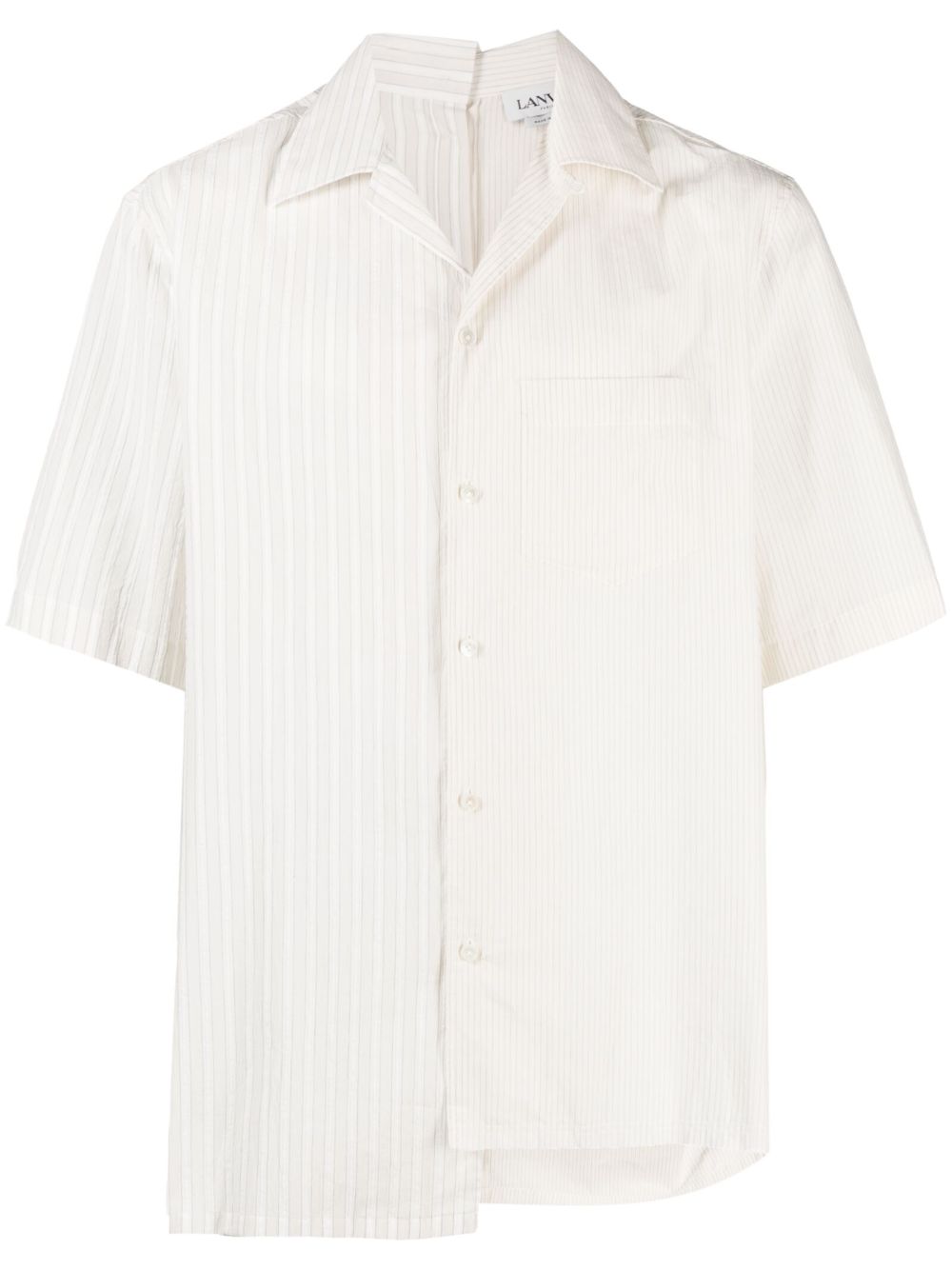 Lanvin 混合条纹不对称棉衬衫 - 白色