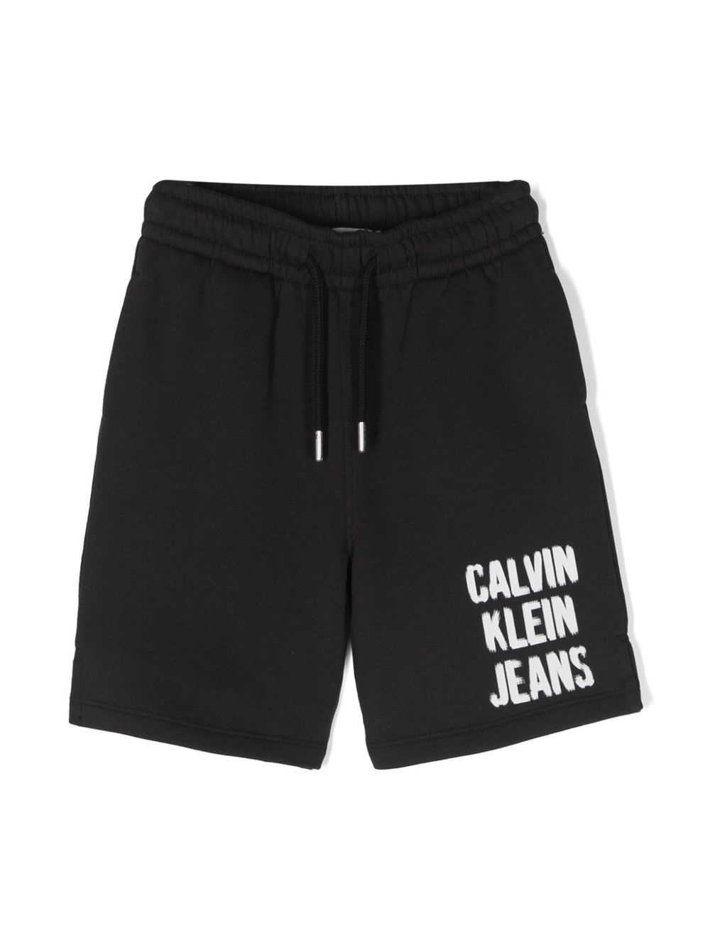 Calvin Klein Kids logo印花棉运动短裤 - 黑色