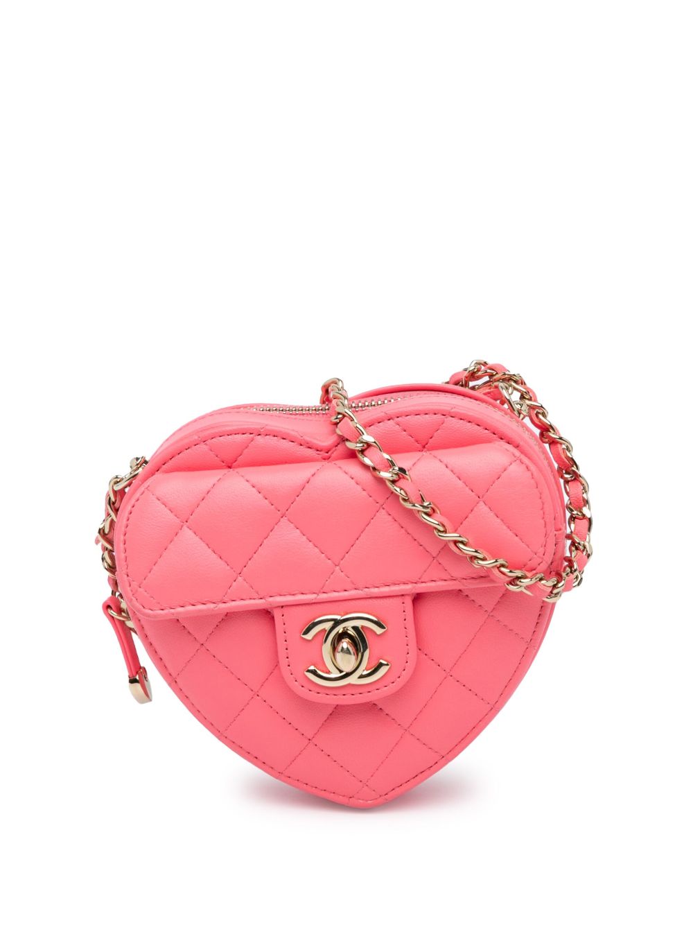 CHANEL Pre-Owned Mini Lambskin CC in Love Heart 斜挎包（2021年典藏款） - 粉色
