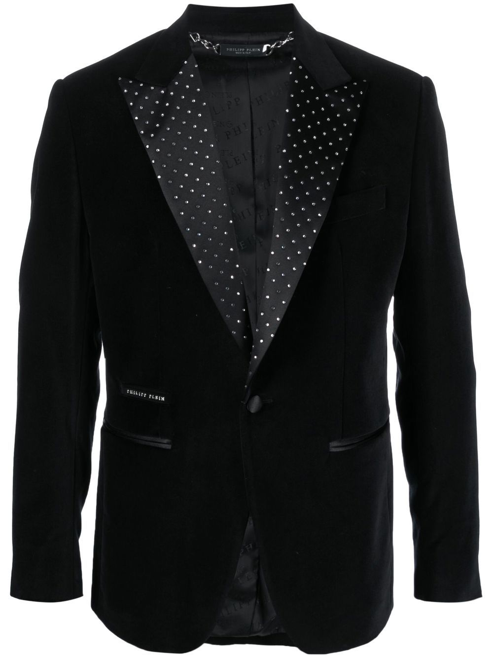 Philipp Plein 单排扣丝绒西装夹克 - 黑色