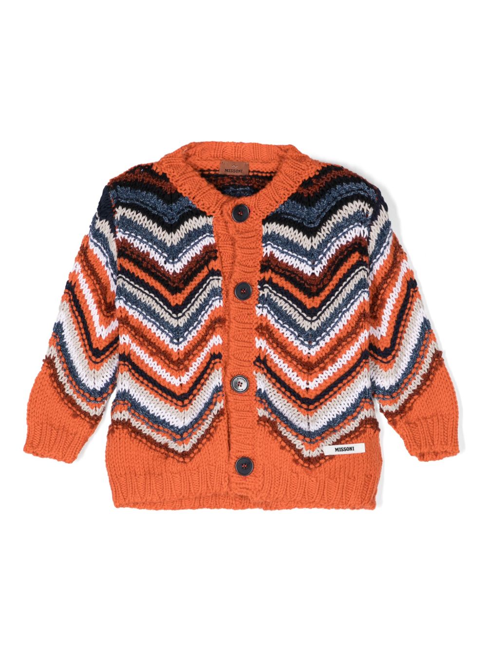 Missoni Kids 人字纹图案针织开衫 - 橘色