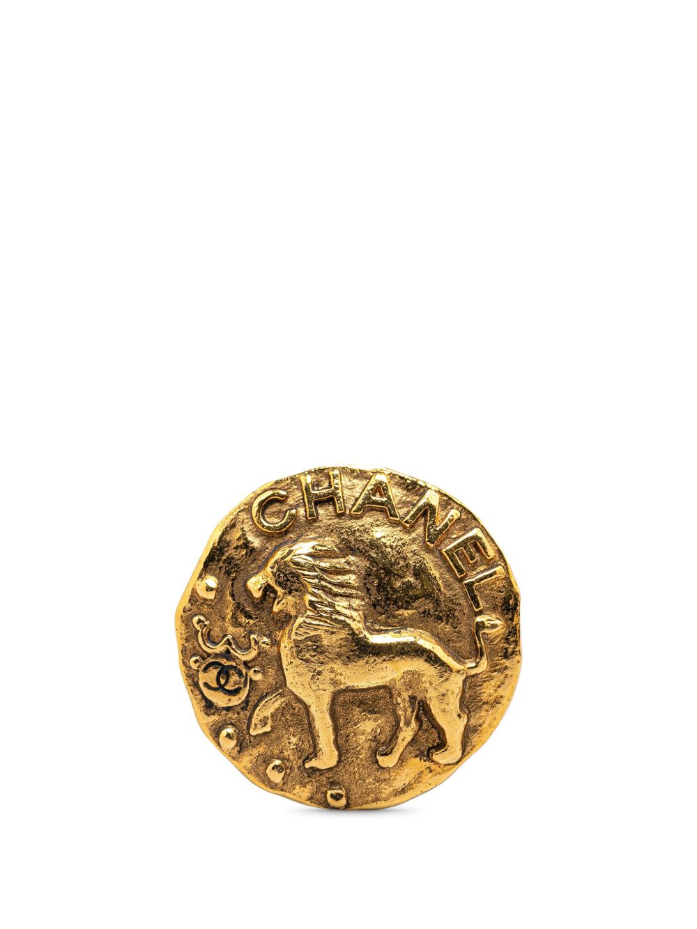 CHANEL Pre-Owned 镀金 CC Round Lion 胸针（2003年典藏款） - 金色
