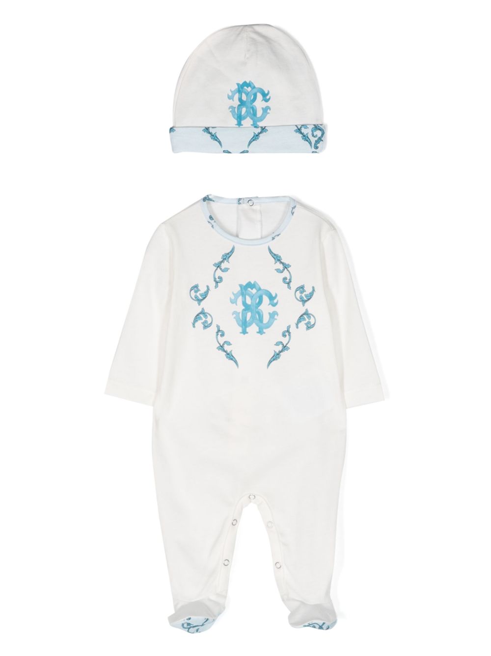 Roberto Cavalli Junior 经典logo印花棉连体衣套装 - 白色