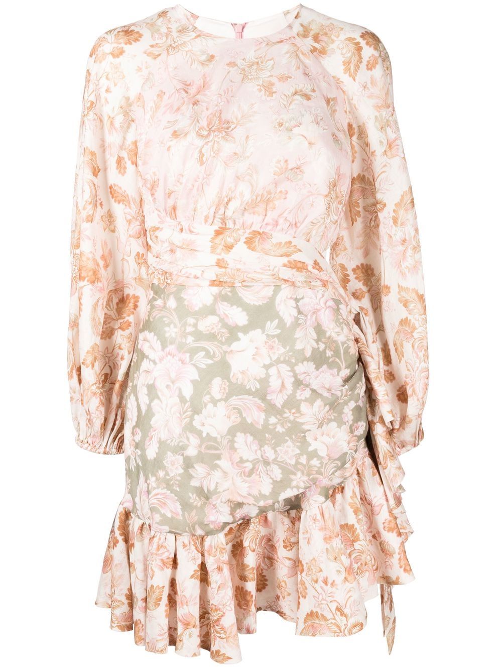 ZIMMERMANN 花卉印花亚麻迷你连衣裙 - 彩色